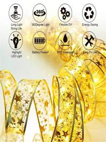 1pc Christmas Lights, Battery Powered 3M/9.84ft 30 LED Lights, Ribbon Lights For Weddings New Year Christmas Tree Decoration,Christmas - Gold - View 4