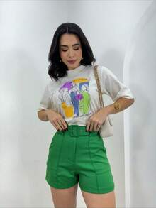 WOMEN'S SHORT/ FASHIONABLE TAILOR SHORTS WITH BELT AND SIDE POCKET/ FASHIONABLE SOCIAL BASE / - 綠色 - 查看 1