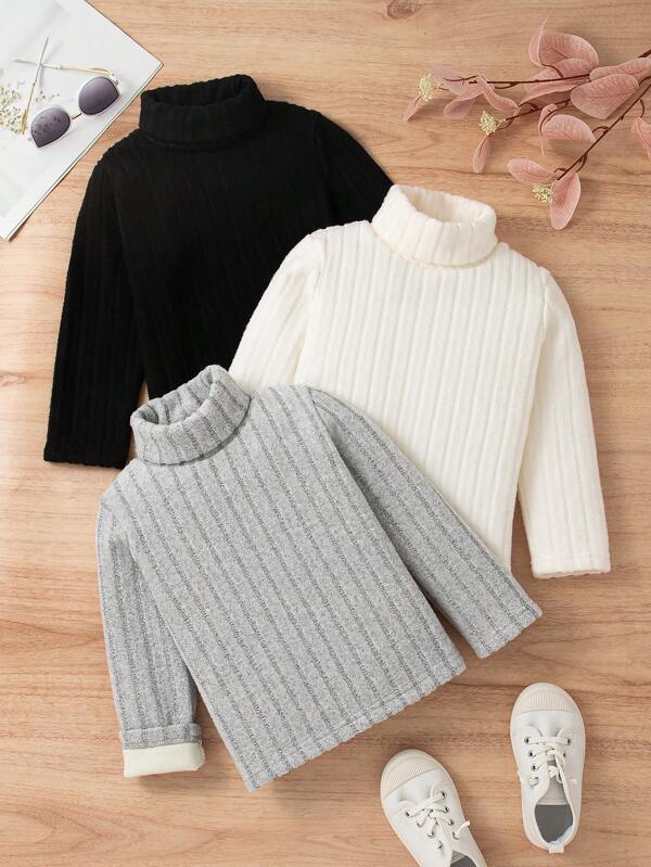 3件套幼儿保暖内衬高领罗纹针织T恤