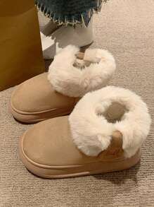 Women's Furry High-Top Boots, Thick Sole Suede Warm Lined Snow Boots For Winter - Camel - View 2
