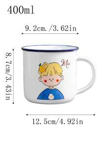 1pc创意可爱卡通人物陶瓷杯仿珐琅高颜值陶瓷杯家用饮水陶瓷杯办公室咖啡冷饮杯同学朋友伴侣礼品杯 - 彩色 - 查看 3