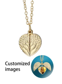 1 件定制照片心形合金吊坠项链，记忆照片吊坠项链