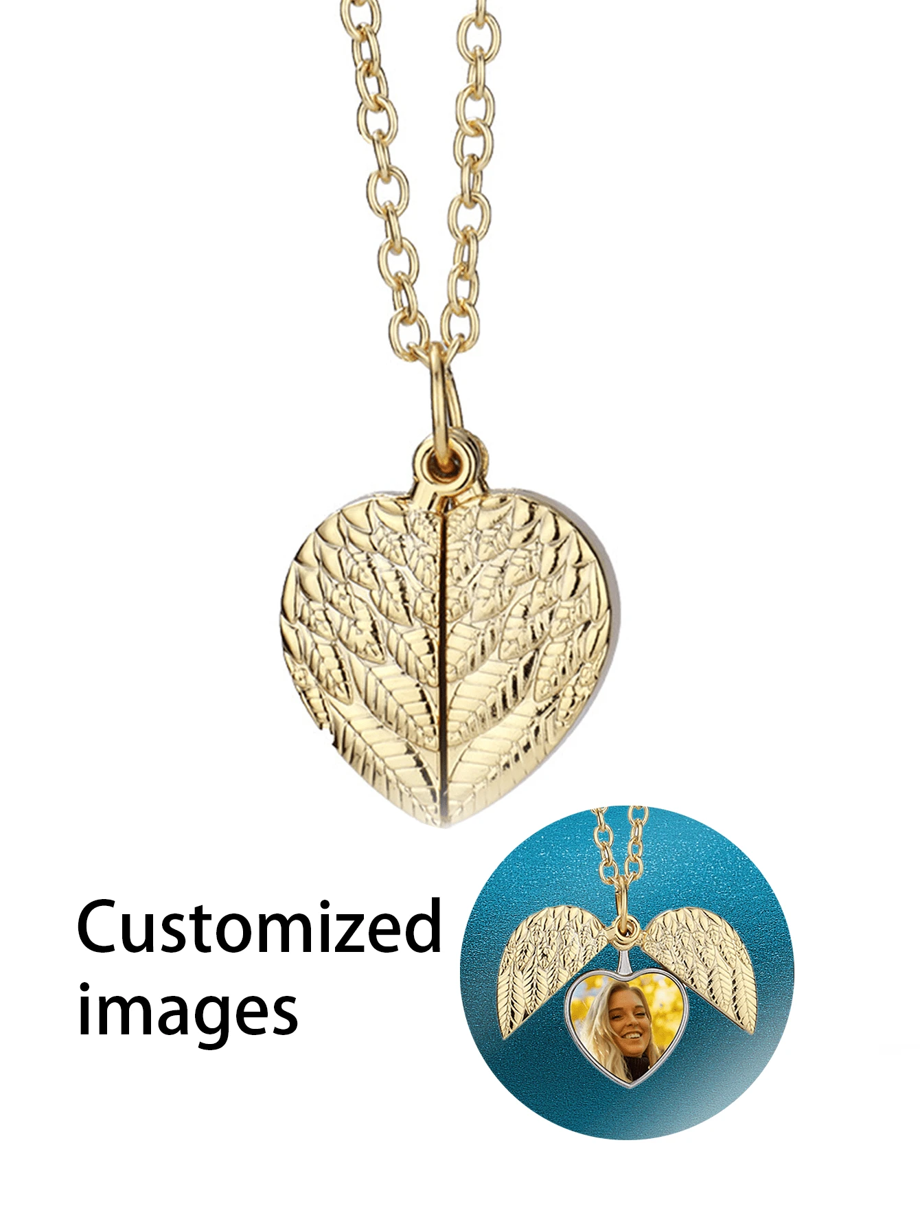 1 件定制照片心形合金吊坠项链，记忆照片吊坠项链
