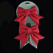 2pcs Christmas Gold Glitter Bow Ribbon Decor, Holiday Christmas Tree Window Ornaments Home Decor Christmas Decorations Room Decor Winter