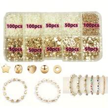 Yiwu Qiyou Accessories Co., LTD 650颗/盒 亚克力抛光星形和心形珠子套装，优雅独特，适合制作手链、腰链、脚链，也适合女性佩戴，可用于制作各种配饰，例如手机挂绳和挂饰。