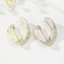 1 对彩色喷漆水滴设计方形耳钉，时尚独特 - 圓形耳環 - 查看 1