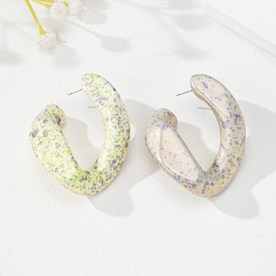 1 对彩色喷漆水滴设计方形耳钉，时尚独特 - 圓形耳環 - 查看 1