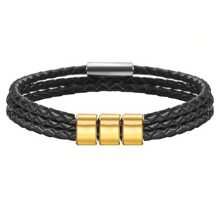 Customized Family Name Men's Bracelet, 3-Layer Black Leather Magnetic Bracelet, 20cm/22cm, Gold/Silver, Personalized Stainless Steel Beads, Laser Engraved With Family Name, Date, Birthday Gift, Christmas Gift, Father's Day Gift,Black,Gold,Stylish,Colorful,Vintage,Simple,Unisex,Casual,Cuties,Custom,Personalized,Unique,Ideal Gifts For Him,Ideal Gifts For Her,Her,Boyfriend,Girlfriend,Dad,Mom,Family,Friends,For Anniversaries,For Birthdays,For Graduation,For Prom,For Party,Stainless Steel Jewelry