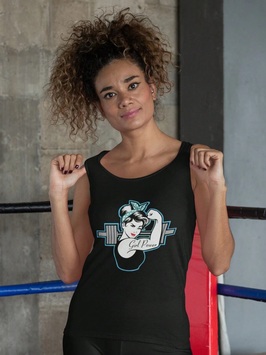 Playera deportiva Tank Top sin mangas Girl Power Gym Para Dama, Gimnasio, Ejercicio - Negro - Ver 1