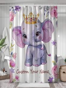1pc Custom Text Shower Curtains, Personalized Shower Curtain , 5 Sizes For You,Custom Gift Blanket For Birthday And For Bathroom Decor Fall Decor Bathroom Accessories Back To School - Elephant - View 1