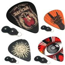 6 件装 0.96 毫米厚吉他拨片，带 PU 外壳，ABS 材质，双面卡通图案印花，适用于尤克里里琴、电吉他、贝斯，音乐爱好者的礼物 - 6片撥片+PU皮套(撥片0.71毫米厚度) - 查看 11
