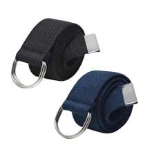 Kit 2 Men's Belt Canvas Grosgrain Buckle Half Ring High Quality Plus Size - 黑/藍繡花 - 查看 4