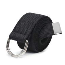 Kit 2 Men's Belt Canvas Grosgrain Buckle Half Ring High Quality Plus Size - 黑/藍繡花 - 查看 2