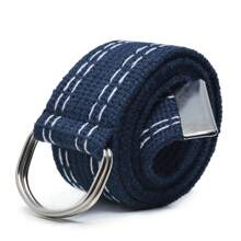 Kit 2 Men's Belt Canvas Grosgrain Buckle Half Ring High Quality Plus Size - 黑/藍繡花 - 查看 3