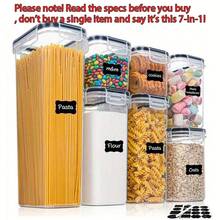 7件/S/M/L/XL 密封食品储存容器（带盖）、塑料厨房食品储藏整理和储存、谷物、意大利面、面粉、糖干粮罐（带标签和记号笔）、适用于洗碗机、塑料食品保鲜罐、家庭厨房用品 - 彩色 - 查看 1