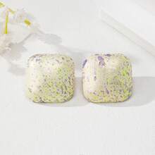 1 对彩色喷漆水滴设计方形耳钉，时尚独特 - 圓形耳環 - 查看 3