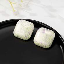 1 对彩色喷漆水滴设计方形耳钉，时尚独特 - 圓形耳環 - 查看 4