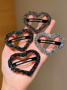 4pcs Shiny Heart Crystal Rhinestone Hair Clips For Girl, New 2024 Style Front Bangs Side Hairpins Hair Accessories - Multicolor - View 2
