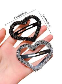 4pcs Shiny Heart Crystal Rhinestone Hair Clips For Girl, New 2024 Style Front Bangs Side Hairpins Hair Accessories - Multicolor - View 3