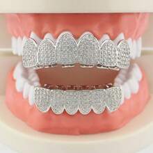 Full Zirconia Stone Tooth Grills, Unisex Gold And Silver Color Detachable Teeth Jewelry Rapper Accessories - Multicolor - View 5
