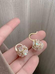 1 对奢华时尚自然风白色花形树脂石球耳钉 情人节、妈妈、母亲、母亲节、礼物 - 金黃色 - 查看 9