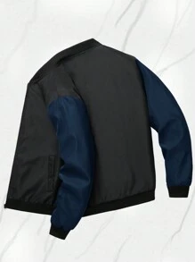 休闲户外运动立领拉链夹克，纯色棒球服风衣，父亲节礼物 - 彩色 - 查看 4