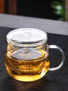 1set Thick Glass Tea Cup With Lid, Transparent Teapot Shaped Tea Infuser Cups, Heat Resistant High Borosilicate Glass Flower Tea Cups, Office Drinkware Set - Transparent - View 6