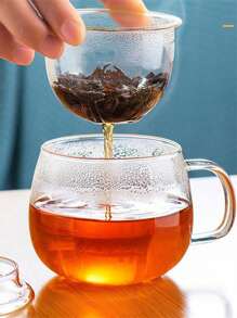 1set Thick Glass Tea Cup With Lid, Transparent Teapot Shaped Tea Infuser Cups, Heat Resistant High Borosilicate Glass Flower Tea Cups, Office Drinkware Set - Transparent - View 7