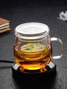 1set Thick Glass Tea Cup With Lid, Transparent Teapot Shaped Tea Infuser Cups, Heat Resistant High Borosilicate Glass Flower Tea Cups, Office Drinkware Set - Transparent - View 5