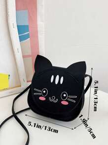 1 件时尚小猫幼儿童斜挎包方形包钱包单肩包翻盖包多功能轻便便携小号带扣迷你日常零钱包旅行购物度假儿童户外儿童礼物纯色经典 PU 皮革可爱卡通小猫表情图案时尚休闲包糖果收纳袋适合幼儿童小学生女孩旅行配件 - 黑色 - 查看 2