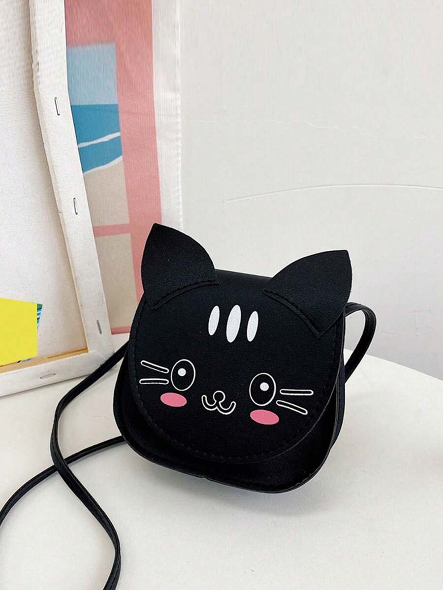 1 件时尚小猫幼儿童斜挎包方形包钱包单肩包翻盖包多功能轻便便携小号带扣迷你日常零钱包旅行购物度假儿童户外儿童礼物纯色经典 PU 皮革可爱卡通小猫表情图案时尚休闲包糖果收纳袋适合幼儿童小学生女孩旅行配件 - 黑色 - 查看 1