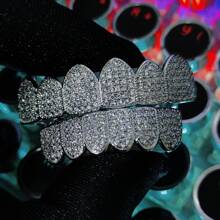 Full Zirconia Stone Tooth Grills, Unisex Gold And Silver Color Detachable Teeth Jewelry Rapper Accessories - Multicolor - View 9