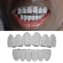 Full Zirconia Stone Tooth Grills, Unisex Gold And Silver Color Detachable Teeth Jewelry Rapper Accessories - Multicolor - View 4