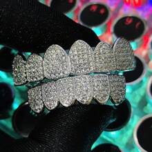 Full Zirconia Stone Tooth Grills, Unisex Gold And Silver Color Detachable Teeth Jewelry Rapper Accessories - Multicolor - View 8