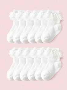 3 pares/paquete Calcetines estilo princesa encaje blanco malla transpirable con con patrón floral para uso diario