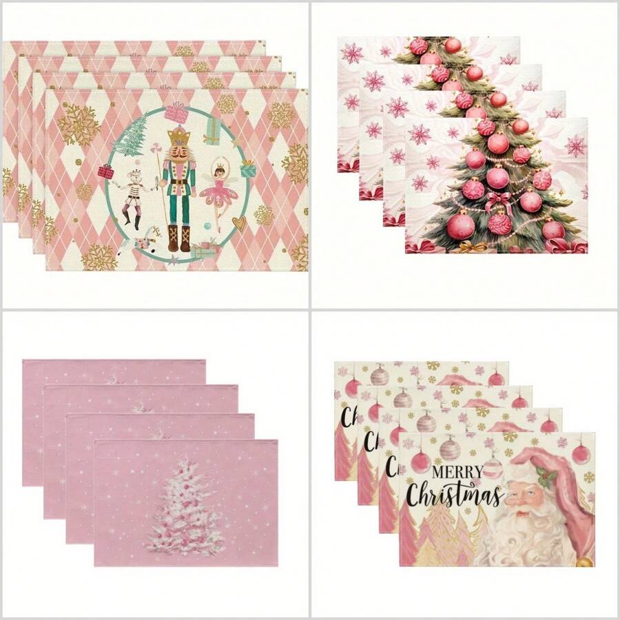 4pcs, Christmas Linen Placemat, Christmas Theme Placemat, Heat Insulation Pad,Kitchen Decorative Table Mat, Western Meal Table Pad,Christmas Decor,Dining Table Decor Best Gifts Birthday Home Decor Christmas Decorations Room Decor Winter Christmas Decorations Home Christmas Gifts Christmas Decor