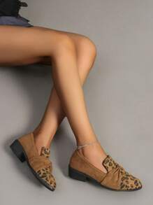 British Style Thick Heel Slip-On Loafers Low-Top Flats - Rust Brown - View 1