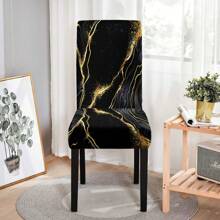 1 pieza Funda elástica de spándex con estilo de mármol antideslizante para silla de comedor, de patrón multicolor y floral, adecuada para sala de estar y comedor