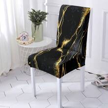 1 pieza Funda elástica de spándex con estilo de mármol antideslizante para silla de comedor, de patrón multicolor y floral, adecuada para sala de estar y comedor