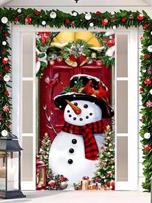 1 件圣诞吊旗，带有雪人、红雀鸟和铃铛元素，适用于室内/室外门、墙壁装饰，适合圣诞节家庭聚会派对、圣诞节 - 彩色 - 查看 7
