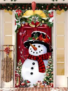 1 件圣诞吊旗，带有雪人、红雀鸟和铃铛元素，适用于室内/室外门、墙壁装饰，适合圣诞节家庭聚会派对、圣诞节 - 彩色 - 查看 6