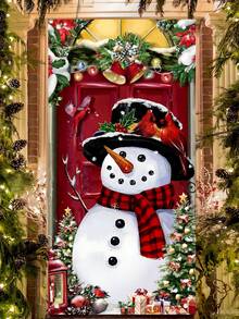 1 件圣诞吊旗，带有雪人、红雀鸟和铃铛元素，适用于室内/室外门、墙壁装饰，适合圣诞节家庭聚会派对、圣诞节 - 彩色 - 查看 5