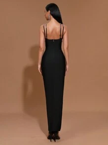 新款重磅链条水晶钻石绷带紧身长裙，性感派对礼服