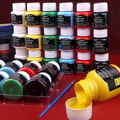 12 Colors X 25ml/0.84oz Art Set, Acrylic, Watercolor, Poster, Glass,Fabric,Gouache Paint Set,Suitable For Art Creation, Handicraft Coloring, Glass, Lampshade, Building Glass Back To School,Back To School,School Supplies