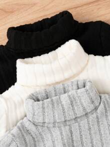 3件套幼儿保暖内衬高领罗纹针织T恤 - 彩色 - 查看 4