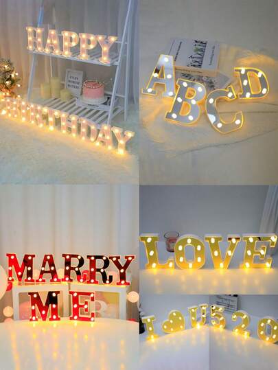 1 pieza Ofrece cuatro colores de luces de letras de 16 cm, letras luminosas, luces de letras LED, caracteres luminosos LED, 26 letras y 10 números, adecuados para diversos escenarios como fiestas de propuestas, cumpleaños, escenas de confesión, fiestas de propuestas y decoraciones de quinceañera