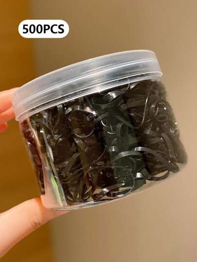 500pcs Black Disposable Small Hair Ties, High Elasticity Durable Rubber Bands For Girls, Hair Accessories In Canister