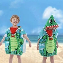 1入組兒童浴巾連連帽披風沙灘巾，提供2種尺寸，快速乾燥吸水浴袍斗篷連帽，方便更換，男女兼用的可愛多花圖案毛巾