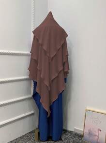 1pc Solid Color Abaya Accessories Breathable Comfortable 3-Layer Chiffon Headscarf For Women, Elegant & Casual Design, Polyester, For Daily Wear, Prayer, All Seasons