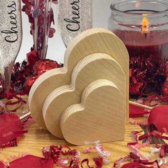 3pcs Natural Wooden Unfinished Pieces - Heart, Star, Christmas Tree Shapes, Hollow Crafts, DIY Decoration For Valentine's Day, Special Occasions